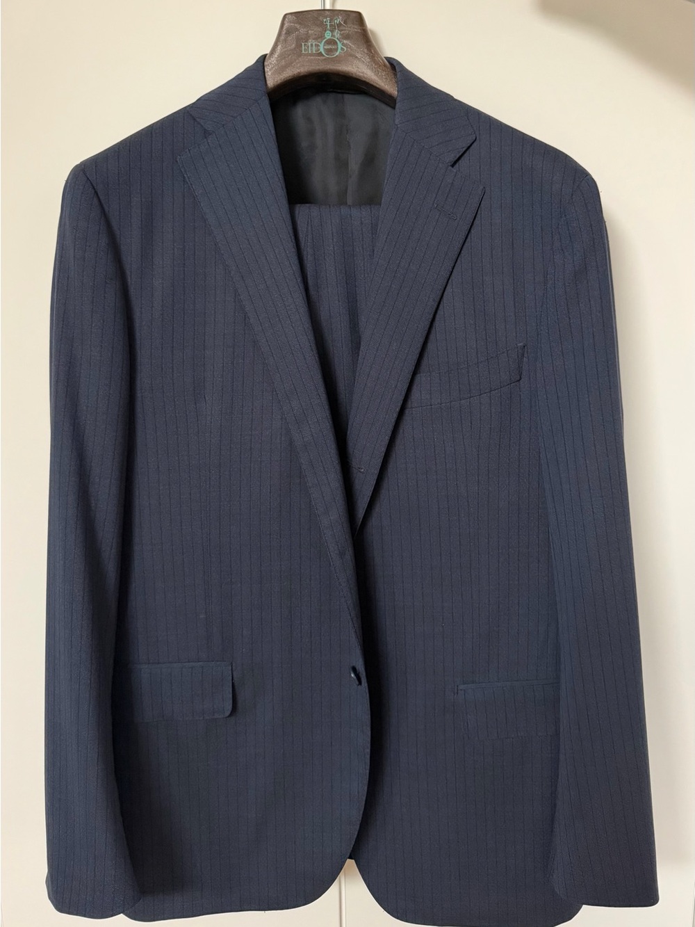 Eidos Napoli Navy Pinstripe Suit – Size 46R – 100% Wool | Made in Italy